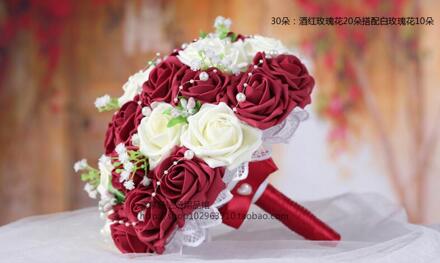 Mooie Roos Bloem Bruidsboeket met Parels Wit Roze Paars Coral Red Bourgondië Bruids Bruidsmeisje Boeket de mariage bordeaux