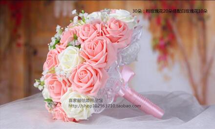 Mooie Roos Bloem Bruidsboeket met Parels Wit Roze Paars Coral Red Bourgondië Bruids Bruidsmeisje Boeket de mariage koraal