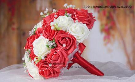 Mooie Roos Bloem Bruidsboeket met Parels Wit Roze Paars Coral Red Bourgondië Bruids Bruidsmeisje Boeket de mariage Rood