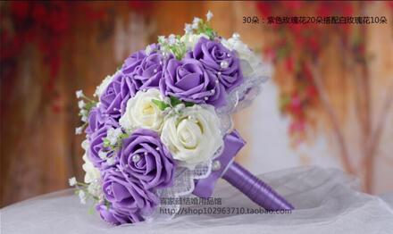 Mooie Roos Bloem Bruidsboeket met Parels Wit Roze Paars Coral Red Bourgondië Bruids Bruidsmeisje Boeket de mariage