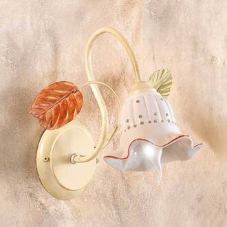 Mooie wandlamp Flora in Florentijnse stijl crème, wit, rood, bont