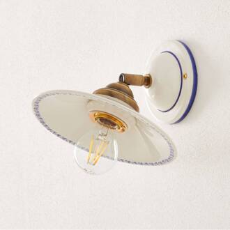 Mooie wandlamp IL PUNTI met keramieken kap wit, blauw, messing
