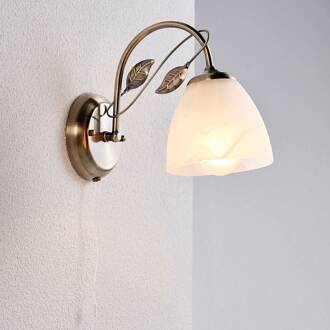 Mooie wandlamp Michalina, klassieke stijl wit albast, oudmessing