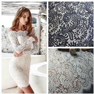 Mooie Zwart/Off-witte Wimper Kant Stof, bruiloft Decoratie. Tafelkleed DIY Ambachten Breedte 150 cm 3 Ms/lot