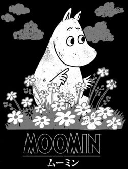 Moomin Flowers Japanese Unisex T-Shirt - Black - L Zwart