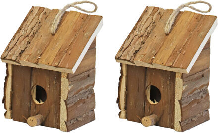 Moon 2x Broedhuis/vogelhuisjes vierkant met schuin dak natural 9 x 11 x 16 cm - Vogelhuisjes Bruin