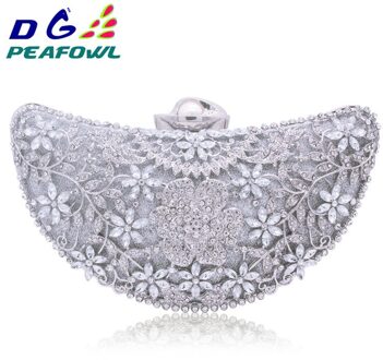 Moon Hollow Out Lovertjes Diamant Vrouwen Avondtasje Clutch Crossbody Tassen Voor Dame Bolsas Feminina Bruiloft Handtassen En Portemonnee zilver