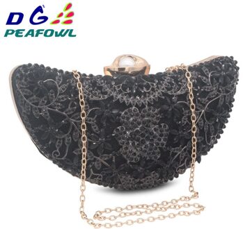 Moon Hollow Out Lovertjes Diamant Vrouwen Avondtasje Clutch Crossbody Tassen Voor Dame Bolsas Feminina Bruiloft Handtassen En Portemonnee zwart