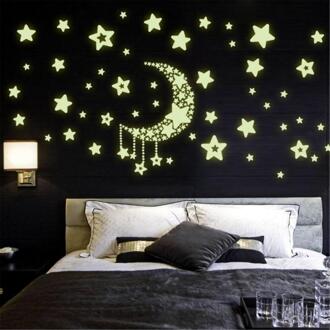Moon Star Fluorescentie Noctilucent Night Glow In Dark Lichtgevende Vinyl Verwijderbare Nursery Kids Kind Slaapkamer Muurstickers