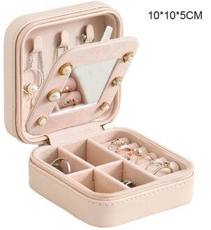 Moonlay Travel Size Sieraden Organizer Box Pu Leer 2-Layer Oorbellen Ketting Met Spiegel Opslag Gevallen MN34-roze