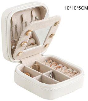 Moonlay Travel Size Sieraden Organizer Box Pu Leer 2-Layer Oorbellen Ketting Met Spiegel Opslag Gevallen MN34-wit