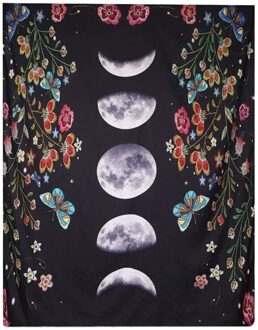 Moonlit Tuin Tapestry Maan Fase Bloemen Tapijt Vlinders Wandkleed Voor Slaapkamer Woonkamer Dorm zoals getoond