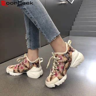 MoonMeek 2020 new sneakers shoes women round toe lace up flat platform shoes simple comfortable women flats shoes
