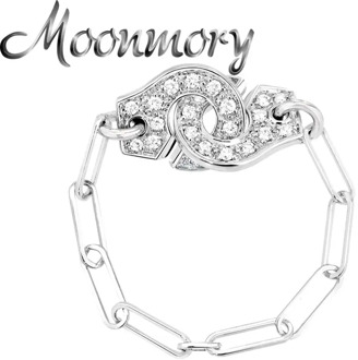 Moonmory 925 Sterling Silver Rock Punk White Zircon Menottes Chain Ring For Women Crystal Hand Cuff Party Rings Jewelry Making