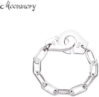 Moonmory Fashion 925 Sterling Silver Handcuff Ring White Paper Clip Chain Menottes Ring Gift For Women And Men Jewelry Dating