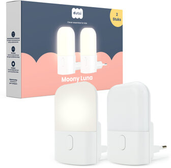 Moony Luna Nachtlampje Stopcontact - Met Dag/Nacht Sensor - Dimbaar in 3 Standen - Voor Baby, Kind & Volwassenen - Warm Wit LED Licht – 2-pack
