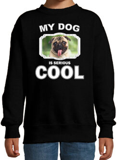 Mopshond honden trui / sweater my dog is serious cool zwart - kinderen - mopshonden liefhebber cadeau sweaters 14-15 jaar (170/176)