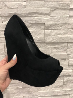 Moraima Snc Newest Black Suede Woman Shoes Peep Toe Platform Wedge Pumps Ladies Sexy Slip on Dress Heels Club Wearing Shoes