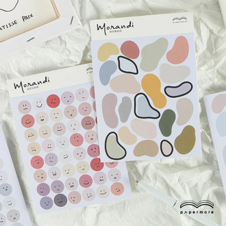Morandi Series Smiley Expression Decorative Sticker Kawaii Sticker DIY Diary Album Label Stationery Sticker Flakes Scrapbooking