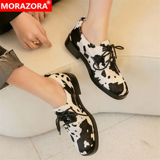 MORAZORA 2020 Autumn new arrive fashion casual shoes low heel square toe lace up ladies shoes high quality black white shoes
