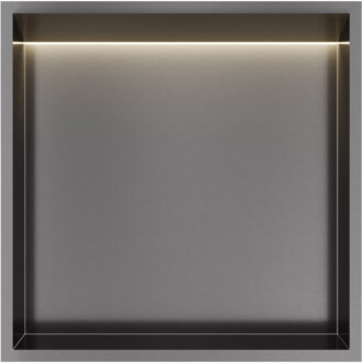 &MORE Inbouwnis 30x30x10cm met LED IP44 Geborsteld Gunmetal PVD