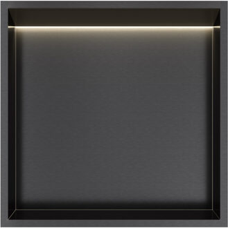 &MORE Inbouwnis 30x30x10cm met LED IP44 Geborsteld Zwart PVD