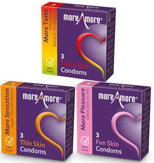 Moreamore Condooms 3 X 3 Surprise Pack - 53 (omtrek 11-11,5 cm), 56 (omtrek 11,5-12 cm)