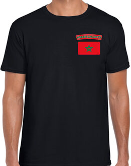 Morocco / Marokko landen shirt met vlag zwart voor heren - borst bedrukking 2XL