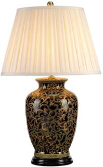 Morris tafellamp met porseleinen voet crème, goud, zwart, bruin