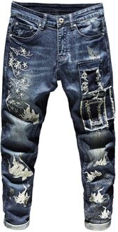 Moruancle Mannen Hi Straat Vernietigd Jeans Broek Met Bloem Borduurwerk Mode Streetwear Ripped Denim Broek Straight Fit 29