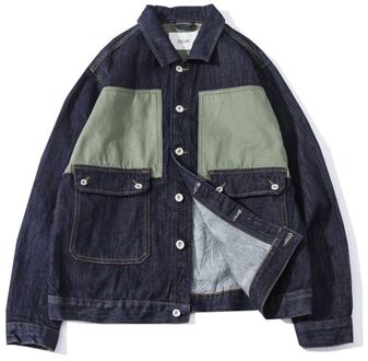 Moruancle Mannen Klassieke Jeans Jas Met Zakken Patchwork Denim Trucker Bovenkleding Tops Button Down Gewassen Blauw Xxxl