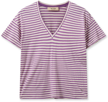 Mos Mosh Gestreept V-hals T-shirt MOS Mosh , Purple , Dames - Xl,L,M,Xs