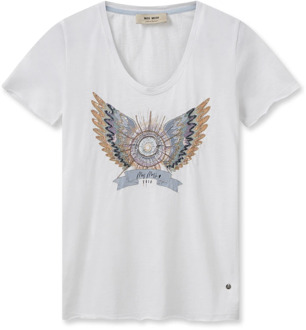 Mos Mosh Grafisch Print T-Shirt met Kralen en Pailletten MOS Mosh , White , Dames - XS