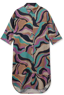 Mos Mosh Kleurrijke losvallende jurk met halve mouwen en overhemdkraag MOS Mosh , Multicolor , Dames - 2Xl,Xl,L,M,S,Xs