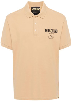Moschino Beige Polo Shirt met Logo Print Moschino , Beige , Heren - 2XL
