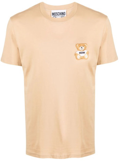 Moschino Beige T-shirts en Polos met Appliqué Logo Moschino , Beige , Heren - Xl,L,M,S,Xs