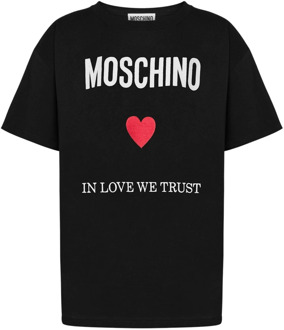 Moschino Biologisch katoenen T-shirt met logo borduurwerk Moschino , Black , Dames - XS