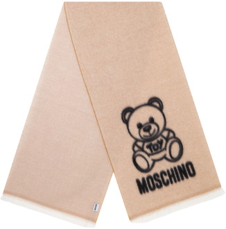 Moschino Bruine Wollen Sjaal met Logo Borduurwerk Moschino , Yellow , Unisex - ONE Size