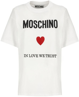 Moschino Dames Wit Katoenen T-shirt Liefde Vertrouwen Moschino , White , Dames - M,S,Xs