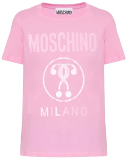 Moschino Dubbele Vraag Milan Logo T-shirt Moschino , Pink , Dames - 3Xs,2Xs