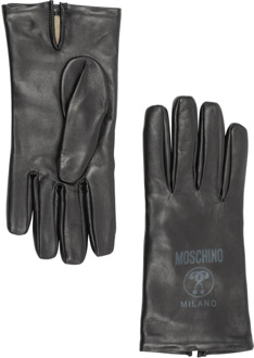 Moschino Effen Logo Dubbel Vraagteken Handschoenen Moschino , Black , Heren