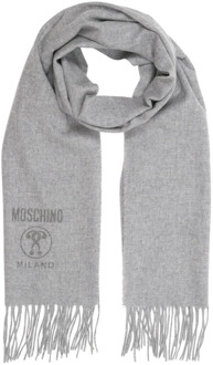 Moschino Effen Wollen Sjaal met Franjes en Logo Moschino , Gray , Heren - ONE Size