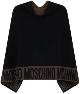 Moschino Elegant Contrast Logo Poncho Moschino , Black , Dames - ONE Size