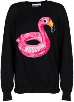 Moschino Flamingo Jacquard Trui Moschino , Black , Dames - M,Xs
