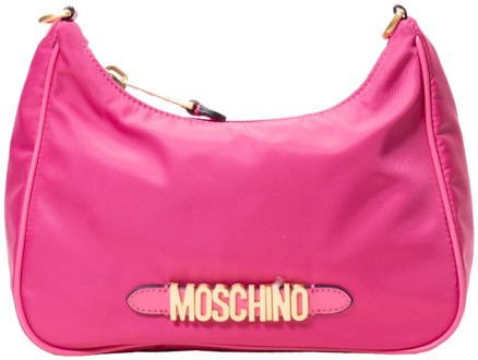 Moschino Fuchsia Metallic Letters Nylon Schoudertas Moschino , Pink , Dames - ONE Size