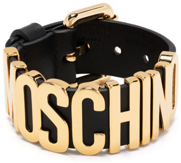 Moschino Geëmbosteerd Logo Leren Armband Moschino , Black , Dames - ONE Size