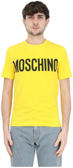 Moschino Gele Logo Print T-shirt Moschino , Yellow , Heren - 2Xl,Xl,L,M,S
