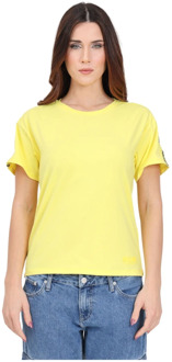 Moschino Gele Logo T-shirt met Geribbelde Ronde Hals Moschino , Yellow , Dames - L,M