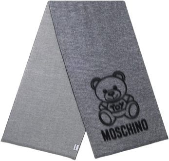 Moschino Grijze Wollen Sjaal met Logo Borduurwerk Moschino , Multicolor , Unisex - ONE Size