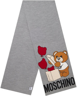 Moschino Grijze Wollen Sjaal met Logo Print Moschino , Gray , Unisex - ONE Size